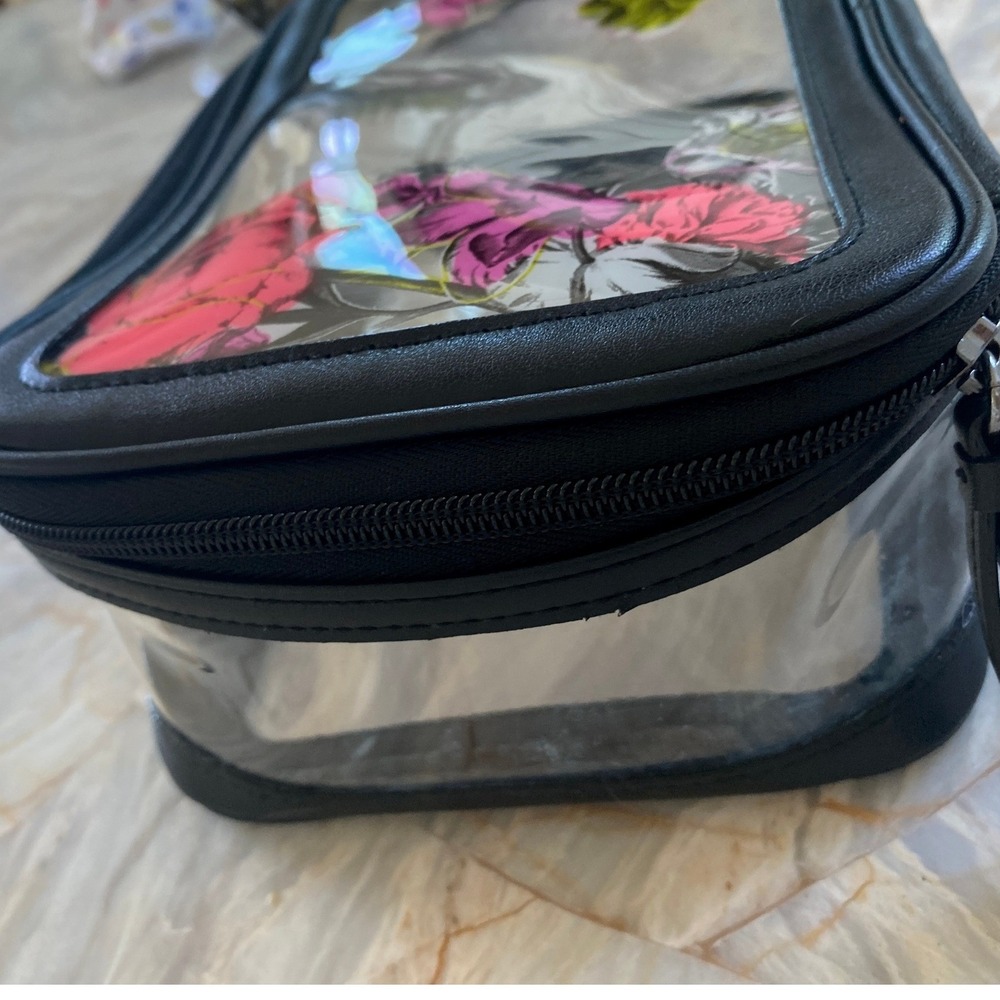 Victorias Secret Floral Clear Makeup Bag Black Trim Travel Cosmetic Pouch - Picture 10 of 13